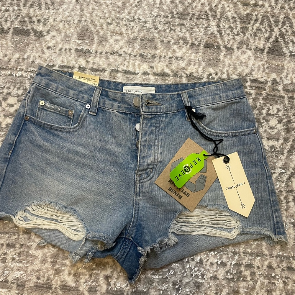 Ban•Jara Blue Jean Shorts with Distressed Details